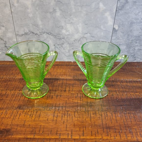 Anchor Hocking Other - Anchor Hocking Green Uranium Depression Glass Creamer & Sugar Set, 4.5" Tall